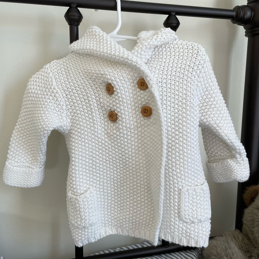 Ivory Crochet Knit Hoodie Sweater - Beba Bean - 6-12 month